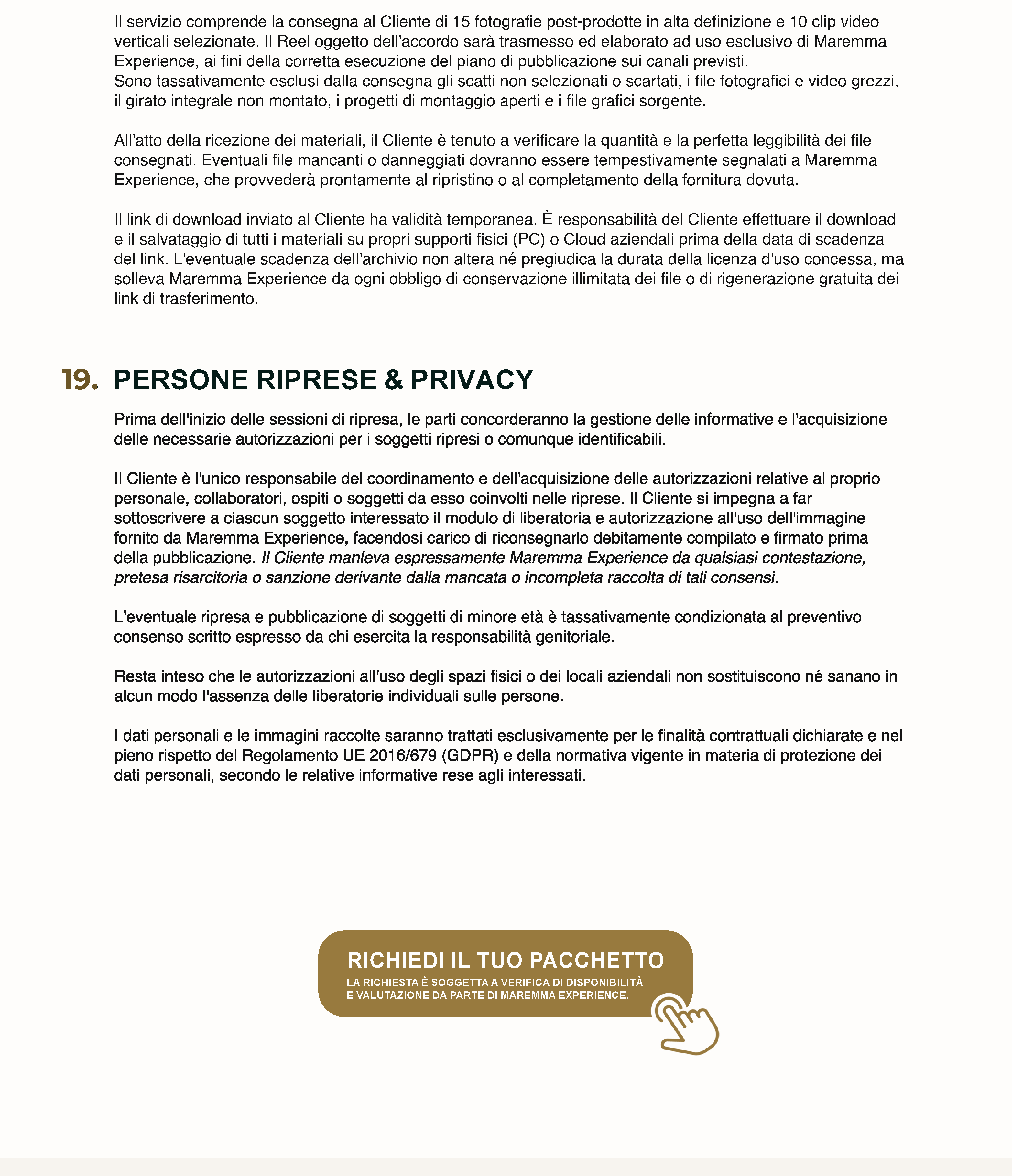 Pacchetto Gold - condizioni finali e richiesta pacchetto